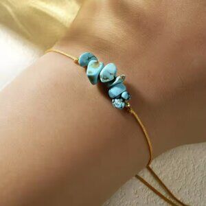 Western Southwestern Blue Turquoise Natural Stone Chip Beaded Boho Bracelet NEW